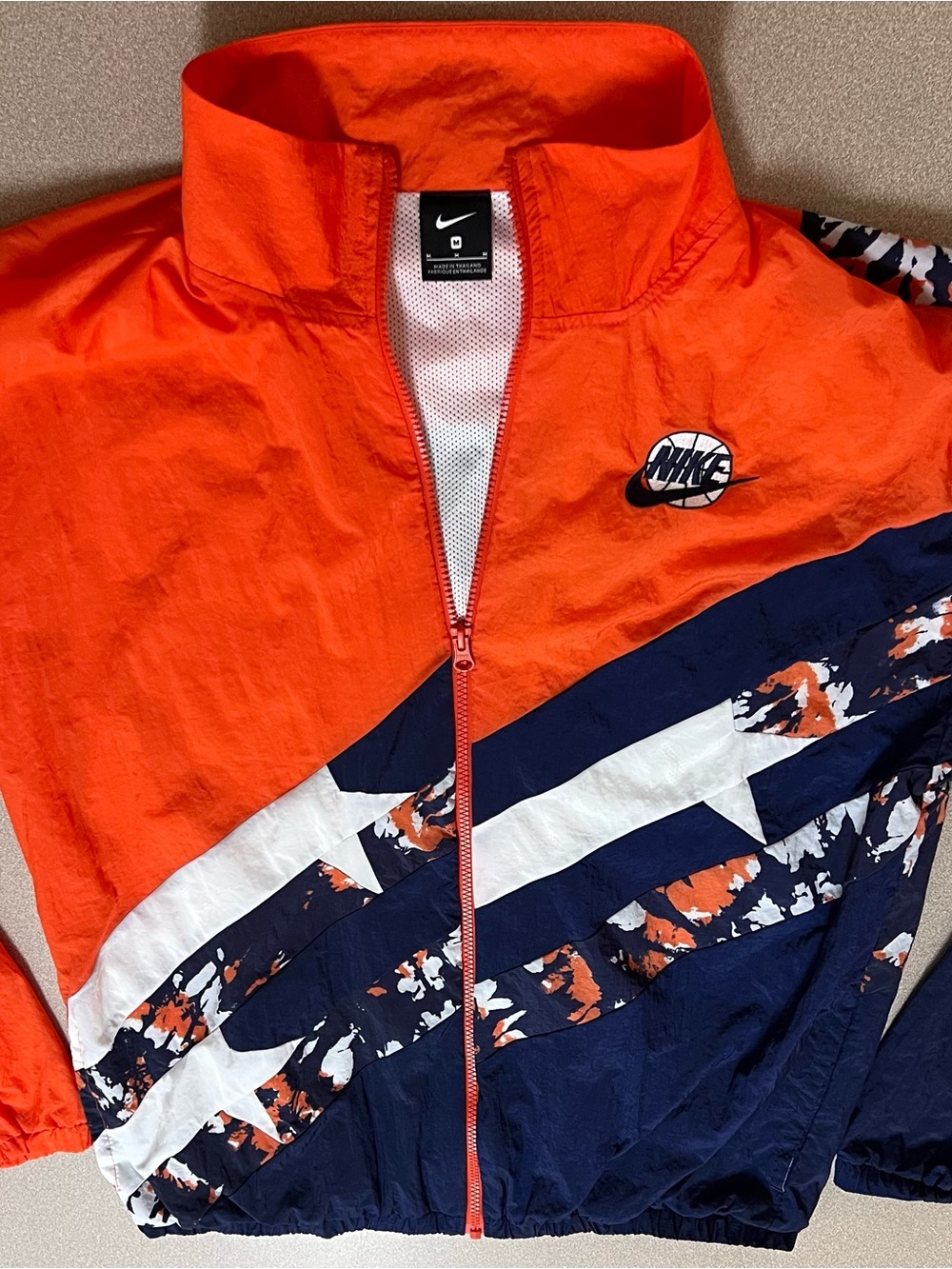 Nike Men’s M Regular Colorblock Lined Full Zip Windbreaker Jacket Orange Blue